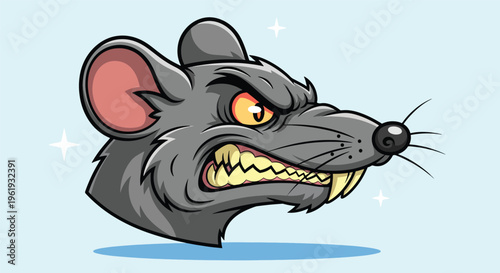 Angry Cartoon Rat Head with Sharp Teeth and Fierce Eyes.