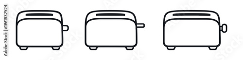 Three simple line art icons of toasters with different lever positions
