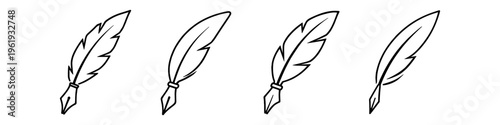 Collection of four hand-drawn quill pen icons with ink nibs on a white background