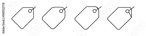 Set of four simple outline price tags with a hole and string detail