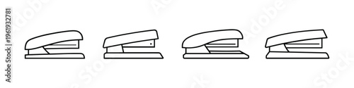 Collection of four simple line art staplers in a row on a white background