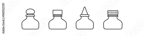 Collection of four distinct bottle outline icons with various cap designs