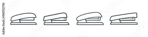 Collection of four simple line art staplers in a row on a white background