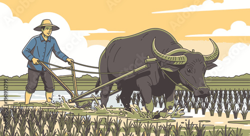 Man plowing field with big ox 1.