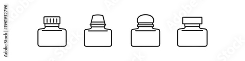 Collection of four minimalist bottle icons with different cap styles
