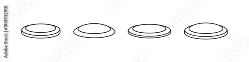 Four simple line art discs arranged in a row on a white background