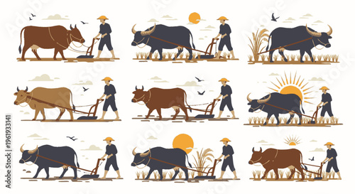Man plowing field with oxen farm 3.