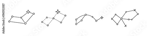 Collection of simple line drawings representing constellations and star patterns