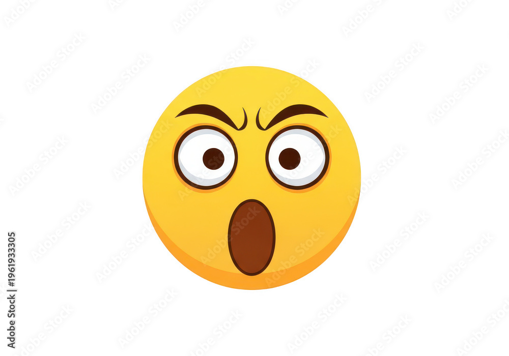 Fototapeta premium Surprised face emoji with wide eyes and open mouth isolated on transparent background