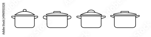 Collection of four simple line art pots with lids and handles
