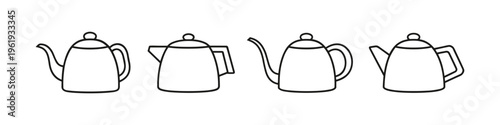 Collection of four simple line art teapots in different styles