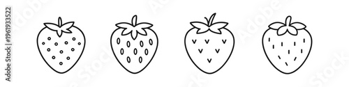 Collection of four simple line art strawberry icons with different seed patterns