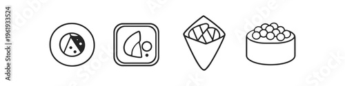 Collection of simple line art icons representing different types of sushi dishes