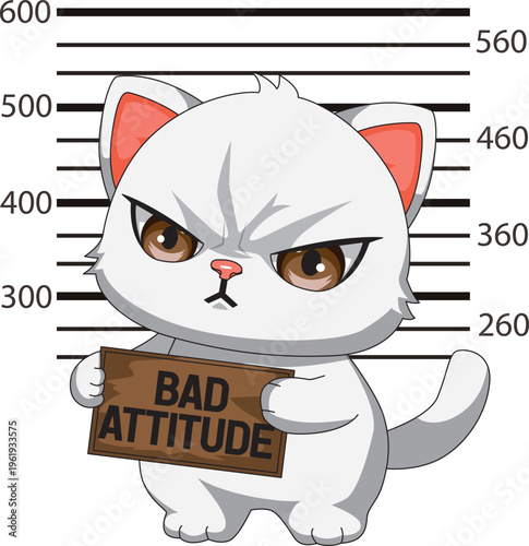 Cat With Bad Attitude Board Poilce Interrogation Mugshot Kitten Arracte Cartoon Mascot Vector