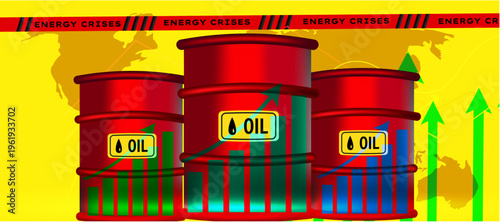 Energy crisis concept with oil supply shortage and increasing demand arrows. Global fuel market disruption and economic pressure system.