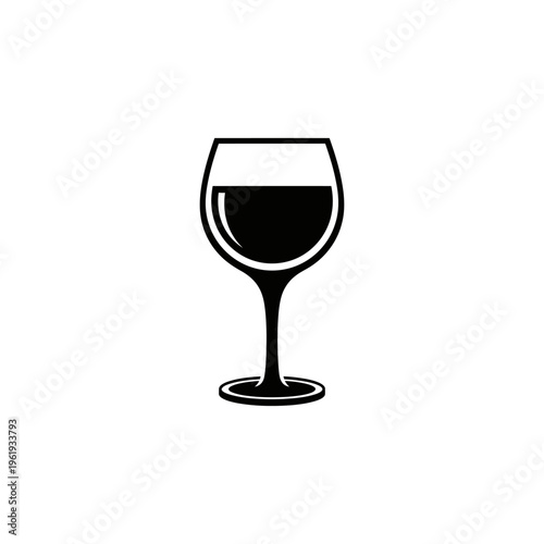 Black Wine Glass Silhouette Icon on White Background