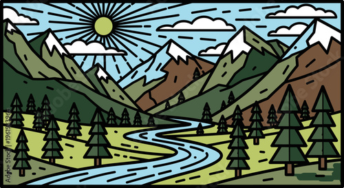 Mountain range with snow capped peaks 1.