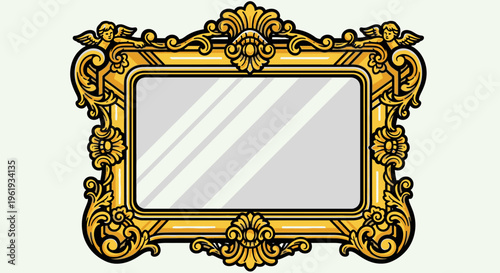 Ornate gold framed mirror closeup.