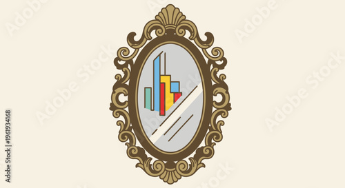 Oval gold frame with colorful graph.