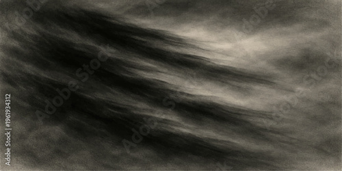 Abstract black hair texture flows like a dark storm cloud amidst blue lightning and smoke in a night sky background