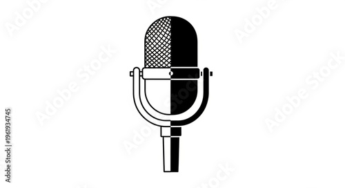 Vintage Microphone Illustration - Classic Audio Recording Device in Black and White.
