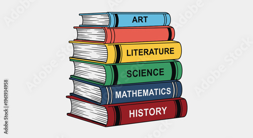 Stack of colorful educational books.