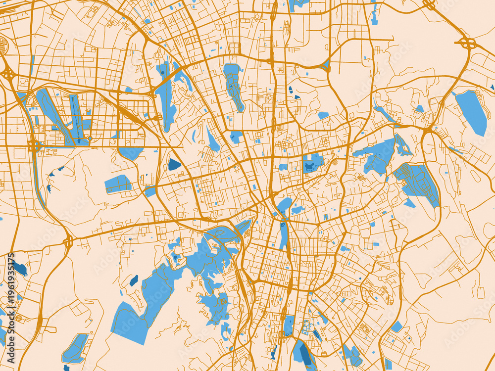 Naklejka premium City map of Urumqi, China – cream map with golden roads