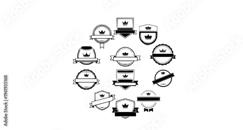 Luxury gold and black premium badge collection with crown icons for best seller labels and branding design