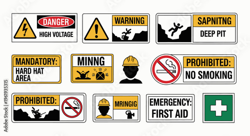 Warning signs for mining operations.