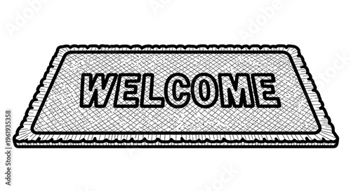 Welcome mat with text on it.