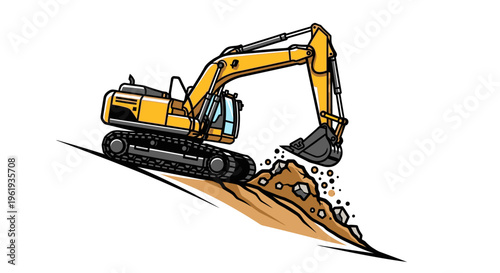 Yellow excavator digging into ground 1.