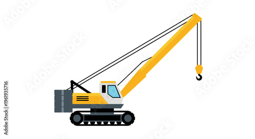 Yellow excavator machine with long arm.