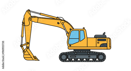 Yellow excavator machine with tracks.