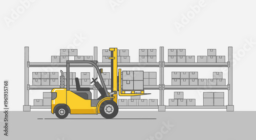 Yellow Forklift Truck in Warehouse.