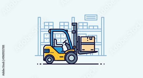 Yellow Forklift with Blue Seat.