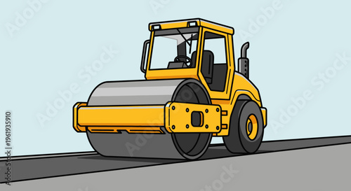 Yellow road roller machine vehicle.