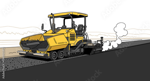 Yellow Road Roller Machine Paving Asphalt.