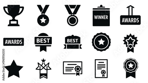 Vector Icon Sheet Featuring Awards and Recognition Symbols