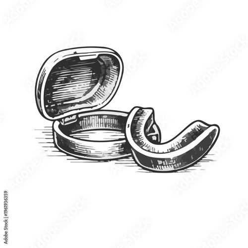 Hand-drawn boxing mouth guard illustration in vintage doodle style representing essential protective gear.