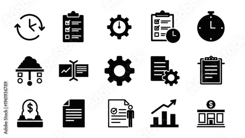 Vector icon sheet displaying various business and finance icons