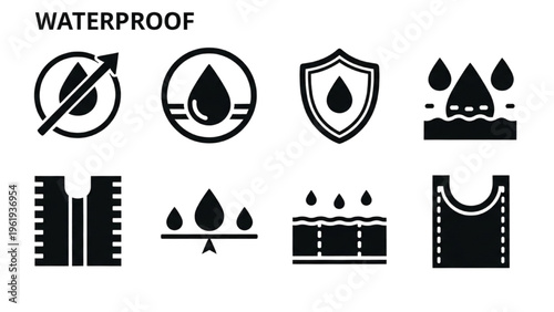 Vector Icon Sheet Showcases Waterproof Symbols and Signs