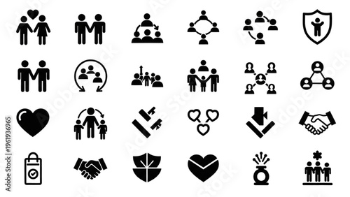 Vector icon sheet of people interacting and showing relationships in a social context
