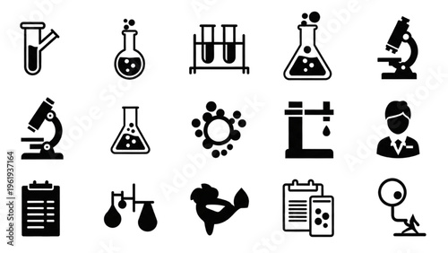 Vector Icon Sheet of Various Science Lab Equipment and Tools