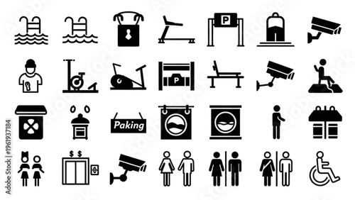 Vector icon sheet of various public facility signs and symbols