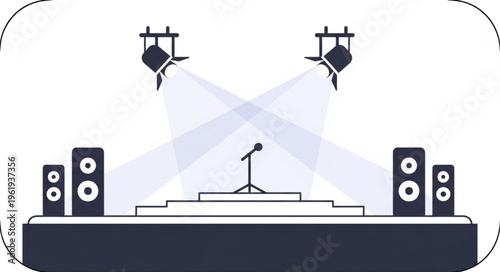 Stage Setup with Lights, Speakers, and Microphone Illustration.