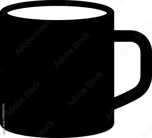 Black silhouette of a coffee mug, representing hot beverages, drinks, cafe, and breakfast. simple icon for hot drink service and morning routines