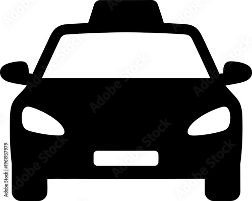 Front view silhouette of a taxi car, signifying transportation, city travel, and ride-sharing services. simple icon for urban mobility and public transport