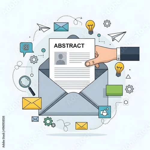 Seamless Online Abstract Submission and Information Exchange Process Hand Revealing a Key Document Within a Connected Digital Workflow Network