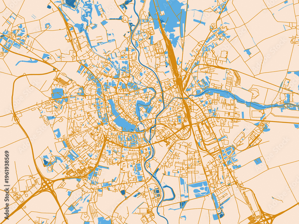 Naklejka premium City map of Olomouc, Czechia – mustard-gold streets on cream