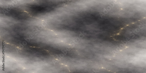 Dramatic abstract cloudscape flying through a dark stormy sky towards a blue space background with light and stars